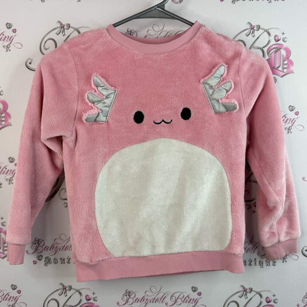 Squishmallows sweater, axolotl, Pink and Cream Kids fleece shirt comfy soft
